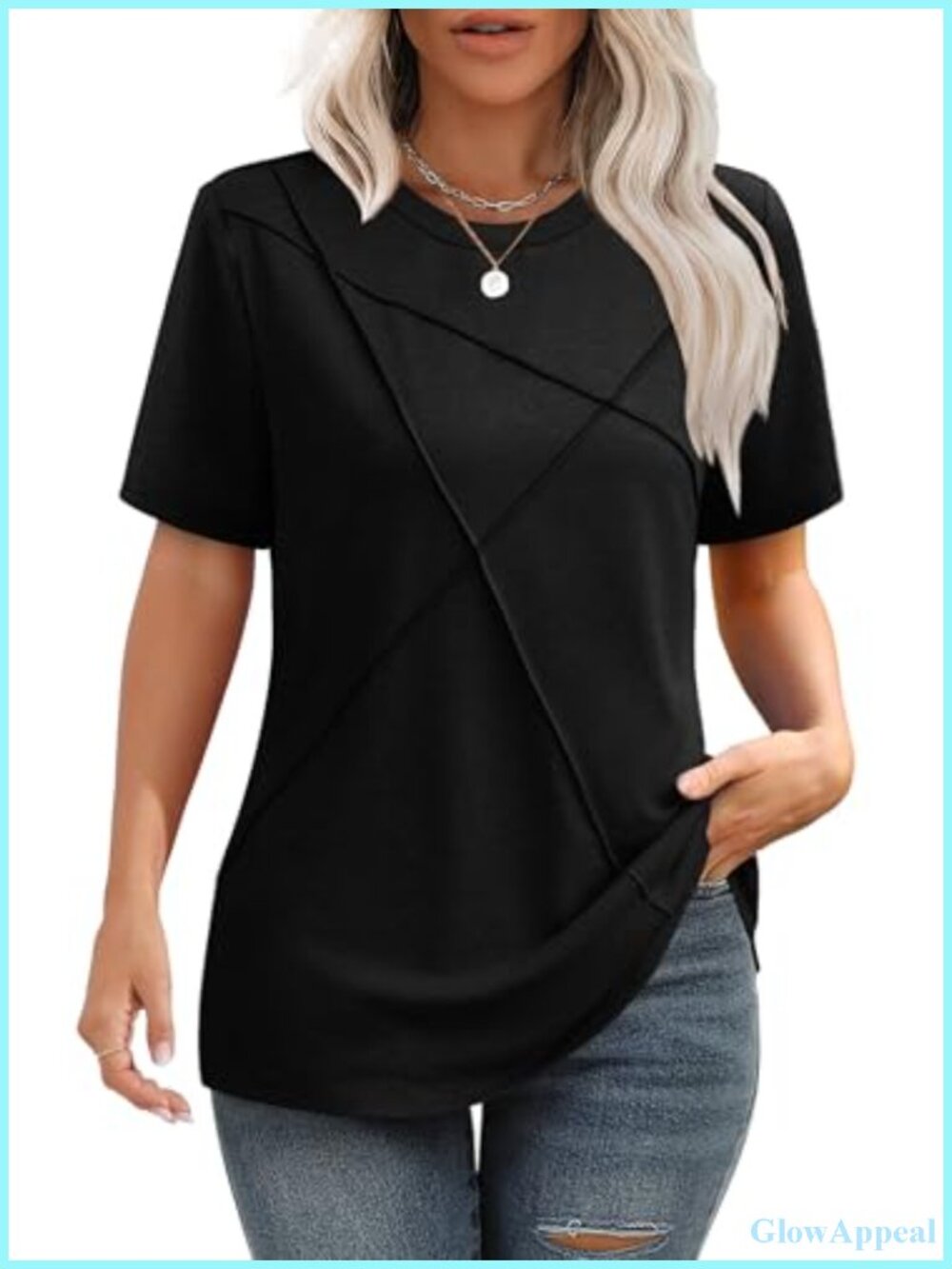 Pleated Round Neck Short Sleeve T-Shirt Business Casual Top